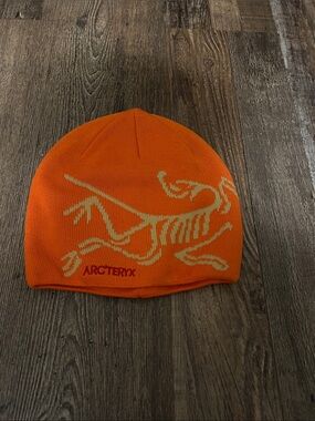 Arc'teryx Kids Orange Beanie with Cream Dino Graphic